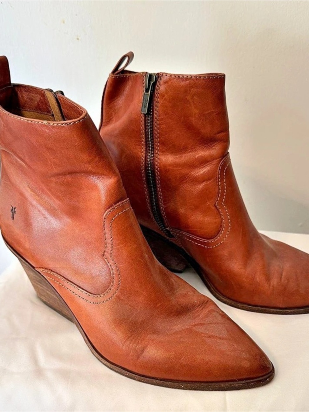 Frye Molly Leather Wedge Ankle Boots Brown US 9.5 M